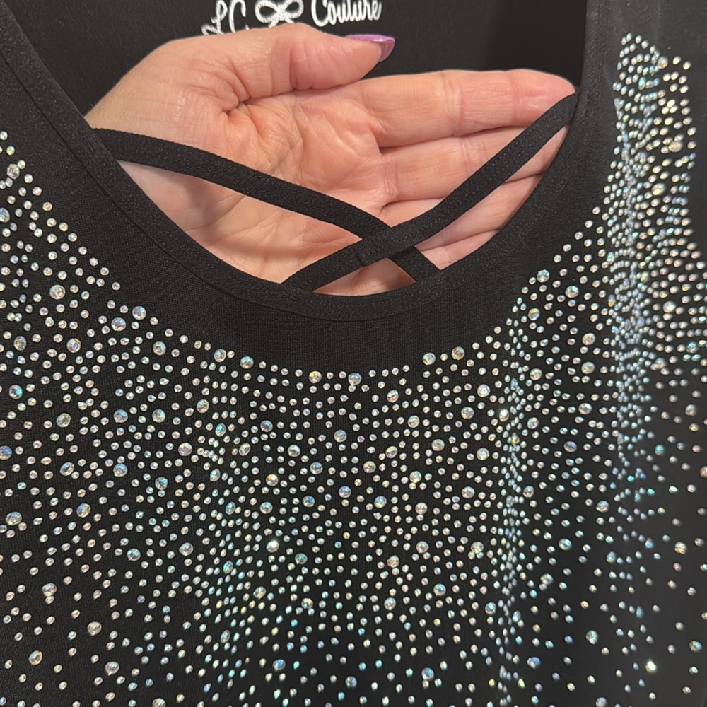 LC Couture SPARKLING Black Rhinestone Beaded Tank Top 2X‎ Stretchy Comfortable - Picture 2 of 8